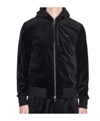 Emporio Armani Long Sleeve Hooded Sweatshirt In Black