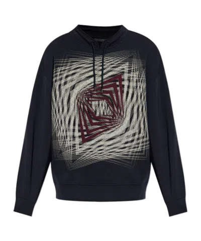 Emporio Armani Long Sleeve Hooded Sweatshirt In Blue