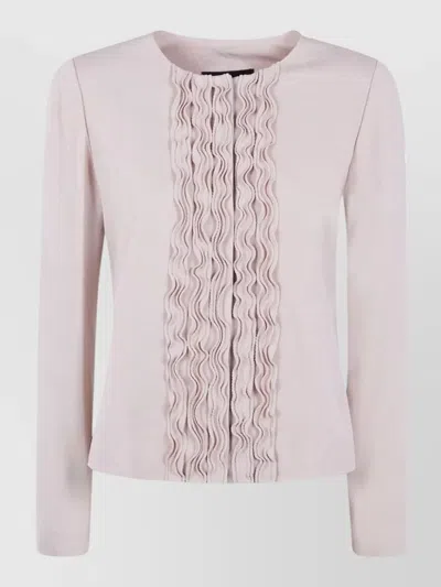 Emporio Armani Long Sleeve Jacket Round Neck Ruffles In Pink