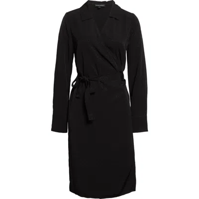 Emporio Armani Long Sleeve Jacquard Faux Wrap Dress In Black
