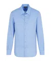 Emporio Armani Long Sleeve Lapel Shirt With All Over Logo Jacquard In Blue