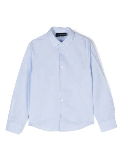 Emporio Armani Kids' Long-sleeve Linen Shirt In Blau