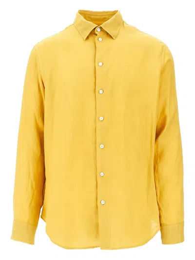 Emporio Armani Long-sleeve Linen Shirt In Yellow