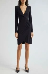 Emporio Armani Long Sleeve Pleated Jersey Dress In Solid Black
