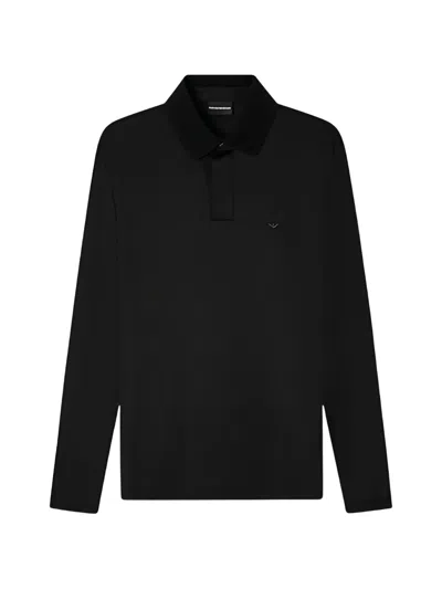 Emporio Armani Long Sleeve Logo Polo Shirt In Black