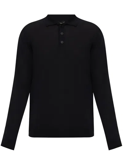 Emporio Armani Long Sleeve Polo Shirt In Blue