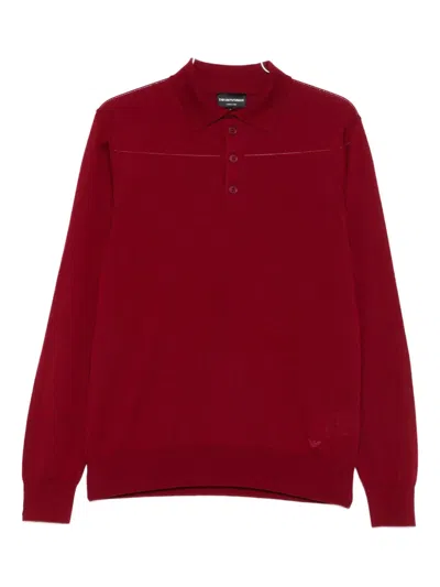 Emporio Armani Long-sleeve Polo Shirt In Burgundy