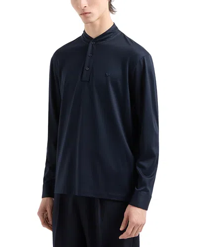 Emporio Armani Long Sleeve Polo Shirt In Navy Blue