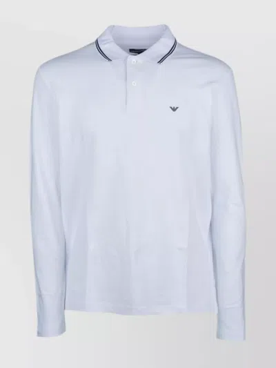 Emporio Armani Long Sleeve Ribbed Collar Polo Shirt In 0100