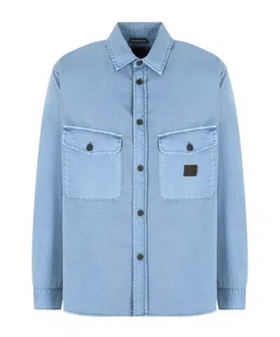 Emporio Armani Long Sleeve Shirt In Blue