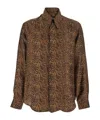Emporio Armani Brown Shirt With Leopard Print And Pointed Collar In Silk Man In Brown