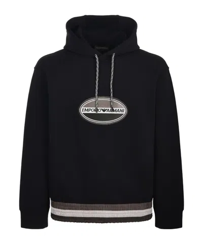 EMPORIO ARMANI EMPORIO ARMANI LOGO EMBROIDERED DRAWSTRING HOODIE