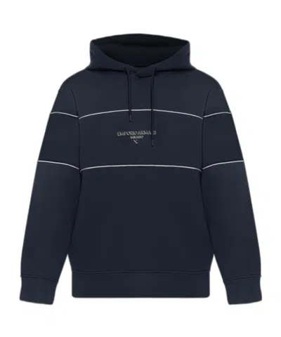 Emporio Armani Double Jersey Hoodie With 3d Logo In Blue