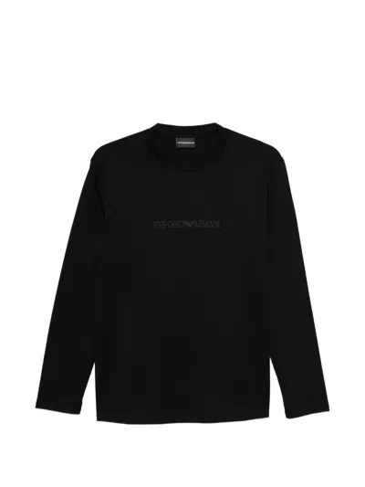 Emporio Armani Slim-fit Pima Jersey Jumper With Printed Logo In Black