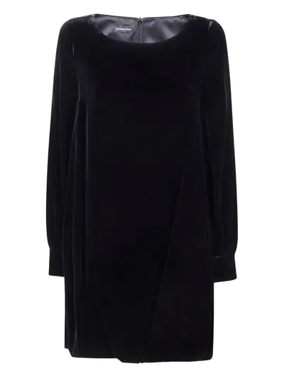Emporio Armani Long Sleeve Velvet Dress In Black | ModeSens