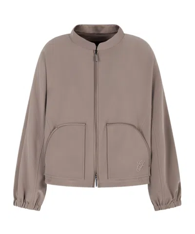 Emporio Armani Technical Cady Blouson With Logo Embroidery In Neutral