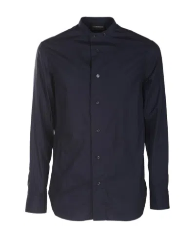 Emporio Armani Long-sleeved Buttoned Shirt In Black