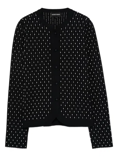 Emporio Armani Dotted Crewneck Cardigan In Black
