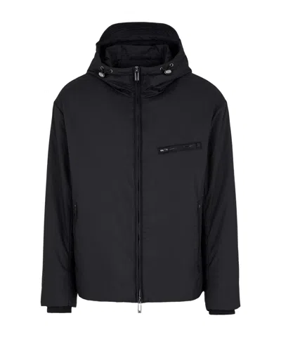 Emporio Armani Logo-jacquard Hooded Blouson In Black