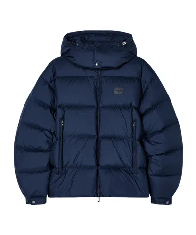 Emporio Armani Long-sleeved Cotton Jacket In Blue