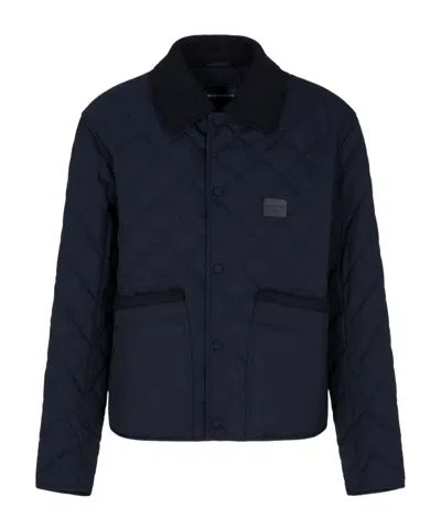 Emporio Armani Quilted Panelled Padded Jacket In Blue