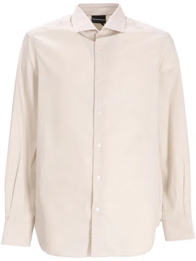 Emporio Armani Long-sleeved Cotton Shirt In Neutrals