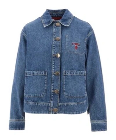 Emporio Armani Long-sleeved Denim Coat In Blue