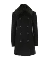 Emporio Armani Long-sleeved Fur Collar Coat In Black