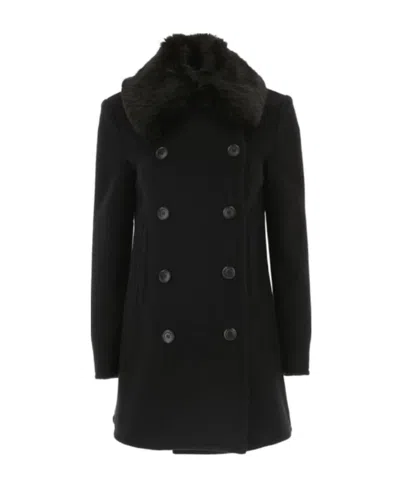Emporio Armani Long-sleeved Fur Collar Coat In Black