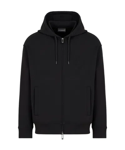 Emporio Armani Long-sleeved Hooded Hoodie In Black