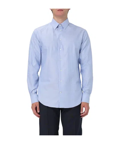 Emporio Armani Long-sleeved Lapel Shirt In Gnawed Blue