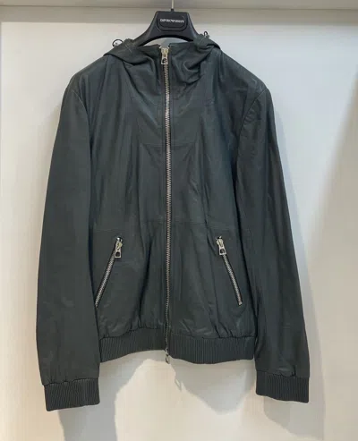 Emporio Armani Long-sleeved Leather Jacket In Black