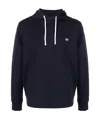 Emporio Armani Ribbed Navy Cotton Hoodie With Drawstring In Black