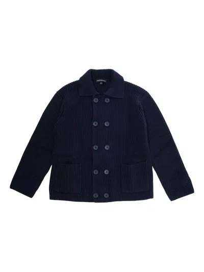 Emporio Armani Kids' Long-sleeved Ribbed Cardigan In Blue