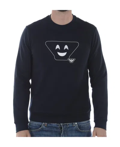 Emporio Armani Long-sleeved Round-neck Sweater In Blue