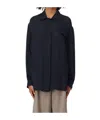 Emporio Armani Band Collar Textured Shirt With Button Detail In Black