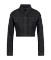 Emporio Armani Cropped 12.5 oz Denim Jacket With All-over Rhinestone Logo In Black