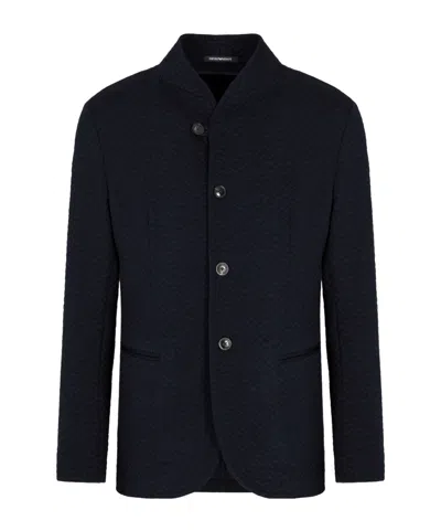 Emporio Armani Long-sleeved Small Stand-up Collar Single-breasted Casual Suit Jacket In Black