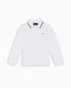 Emporio Armani Stretch-piqué Long-sleeved Polo Shirt With Trimmed Collar In White