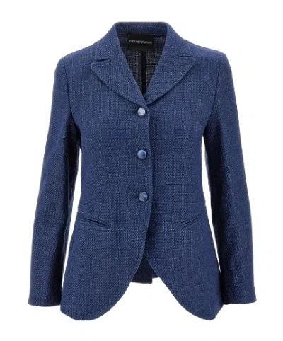 Emporio Armani Long Sleeved Suit Jacket In Blue