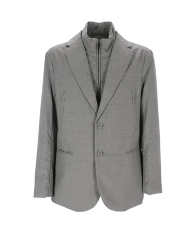 Emporio Armani Long-sleeved Suit Jacket In Gray