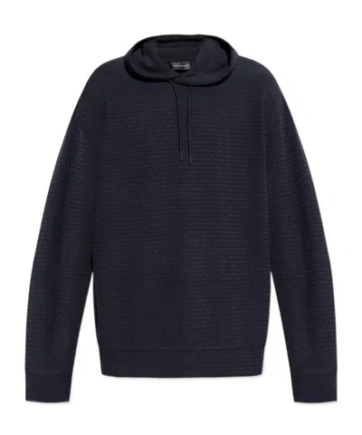 Emporio Armani Men's Allover Logo Hoodie In Blue