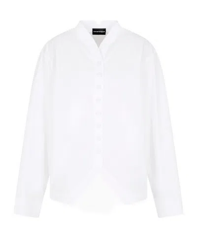 Emporio Armani Brushed Cotton Shirt With Shaped Hem In White
