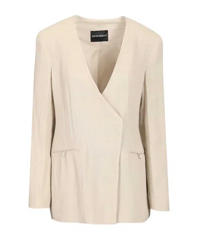 Emporio Armani Long-sleeved Suit Jacket In Neutral