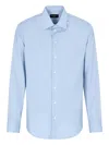 Emporio Armani Icon Shirt In Tropical Light Wool Canvas In Blue