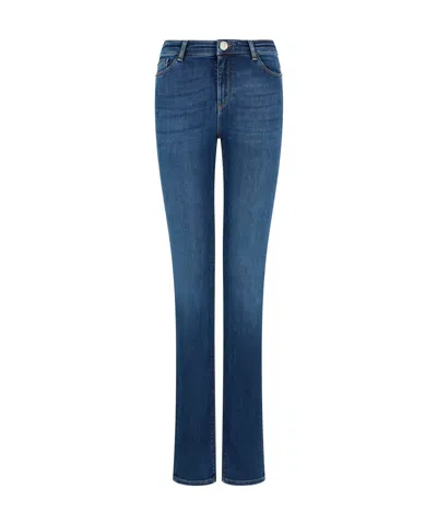 Emporio Armani Long Straight Leg Jeans In Blue