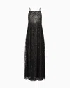Emporio Armani Long Tulle Dress With All-over Micro-sequin And Jet Embroidery In Black