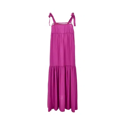 Emporio Armani Long Viscose Dress With Logo Trimming In Purple