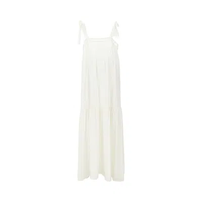 Emporio Armani Long Viscose Dress With Logo Trimming In White