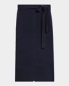 Emporio Armani Long Wool Belted Midi Skirt In Blue